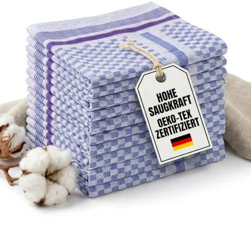 BERTSCH Grubentücher 10er Set Geschirrtücher – Oeko-TEX Zertifiziert – 100% Baumwolle (50x100cm, blau kariert)