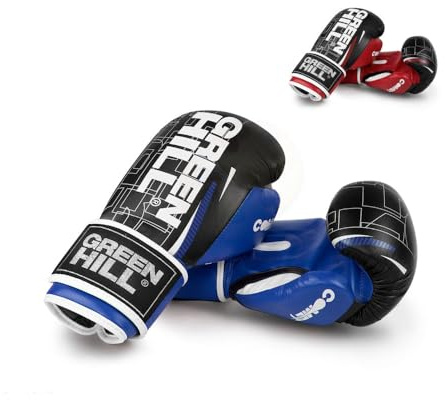 GREEN HILL Comet, Guanti da Boxe Guantoni da Sparring Pugilato Unisex – Adulto (Nero/Rosso, 12 oz)