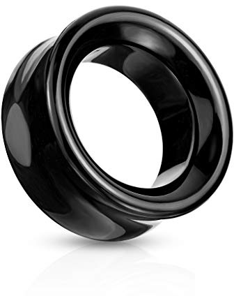 beyoutifulthings Ohr-Tunnel Schwarzer Agat-Stein Ohr-Piercing Ohr-Schmuck Ohr-Plug Double Flared Sattel-Verschluss 6-25mm