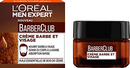 L'Oréal Men Expert BarberClub- Crème Nourrissante pour Barbe & Visage - Texture Légère & Non Grasse - Absorption Rapide - À l'Huile Essentielle de Bois de Cèdre - 50 ml