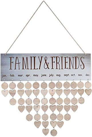MengH-SHOP Famiglia Compleanno Targa da Appendere in Legno Calendario di Promemoria Consiglio di Compleanno con 50 Dischi per Decorazione Murale Grigio