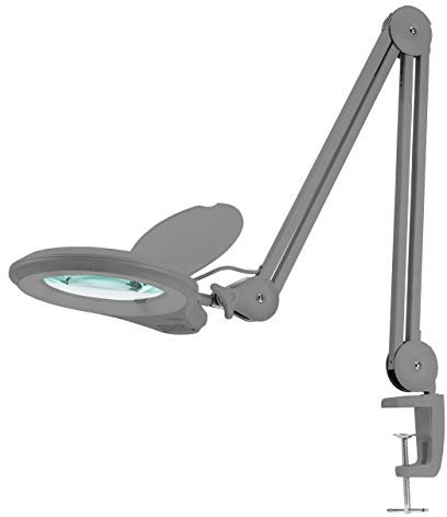 Neatfi Bifokal Lupenlampe, 1,200 Lumen LED mit Klemme, doppelte Vergrößerung, 13 cm Linse, verstellbarer Arm, ideal für Präzisionsarbeit (5 Dioptrien + 20 Dioptrien, Silber)
