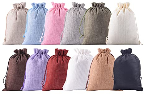 KONMAY Dragsko jute presentpåsar, 20 st blandade 10 x 14 cm dragsnöre säckvävspåsar, smyckepåsar, festväskor, gynnväskor