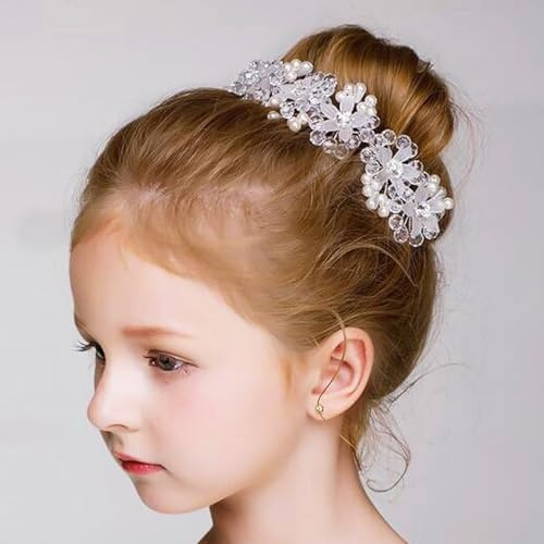 IYOU Erstkommunion Haarschmuck Mädchen Weiß Blume Kopfschmuck Perle Haarkleid Kristall Braut Hochzeit Haarranken