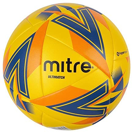 Mitre Ultimatch Pallone da calcio, controllo ottimizato, ottima durata e precisione, giallo/blu, 4