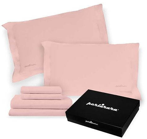 PERLARARA Completo Lenzuola Matrimoniali Cotone Percalle - Set letto Lenzuolo sopra, sotto con angoli e 2 federe - Rosa antico