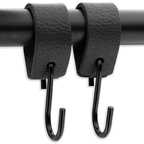 Brute Strength - Ganchos en S con correa de piel - antracita - 2 x - 12,5 x 2,5 cm - Gancho para colgar ropa pared - Gancho para carnicero de cuero