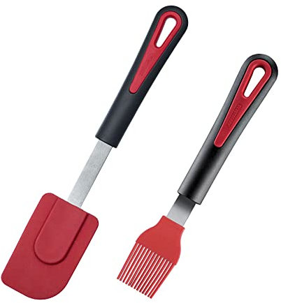 Westmark Silikonpinsel + Koch-/Teigschaber-Set, 2tlg., Edelstahl/Silikon/Kunststoff, Gallant, Schwarz/Rot/Silber, 291622E6