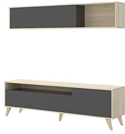 DEKIT GRUPO RIMOBEL Bonn Mueble de TV, Madera de ingeniería, Roble Natural y Grafito, 51x180x41 cm