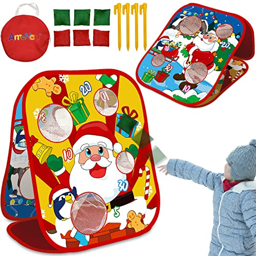Juego de Fiesta de Navidad, 6 Bolsas de Frijoles para lanzar Cornhole, 8 Agujeros de puntuación, Juegos de Navidad Plegables de Doble Cara para niños, Adultos, niños pequeños, Familia, Carnaval,