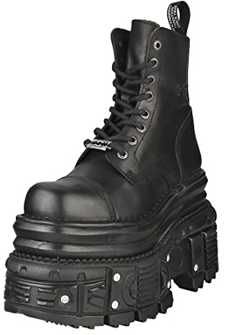 New Rock Botas MILI083CCT-C4 Unisex Cuero Negro Metálico Plataforma Militar 11