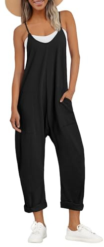 AUTOMET Jumpsuits for Women Summer Cruise Outfits Rompers Beach Vacation Trendy Overalls Jumpers Cami Blackless Dress Spring Fashion Maternity Clothes 2026 Black S