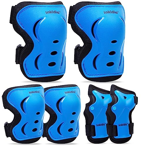 Inkidio Knee Pads for Kids Protective Gear Set with Knee Pads Elbow Pads and Wrist Guards Ideal for Girls Boys Skating Skateboard Scooter Bike (Small, Blue)