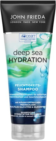 John Frieda Deep Sea Hydration Shampooing hydratant – Contenu : 250 ml – SLS/SLES sans sulfate – Avec algues marines riches en nutriments