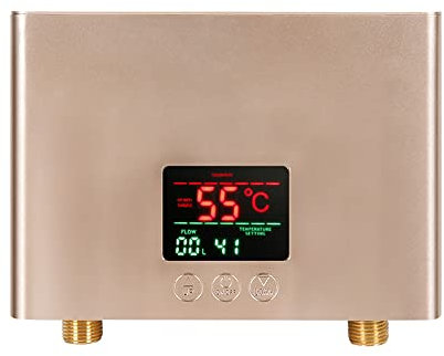 Jieotwice Wandmontierter Durchlauferhitzer Mini Elektrischer Durchlauferhitzer 3-Stufige Temperatureinstellung mit Fernbedienung 220V 3000W 0.04-1.2MPa 30-55℃(Gold)