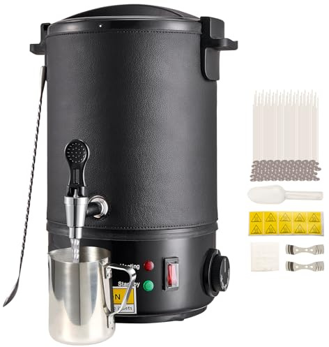 VEVOR Fondoir à Cire Électrique 6,5 L Grande Capacité Pot de Fusion Cire Bougie 1100 W Bec Verseur Machine à Fondre la Cire Réglage 30-110 ℃ 100 Mèches et Autocollants pour Fabrication de Bougie Savon