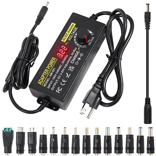 3V~24V 120W 5A Adjustable DC Power Supply AOYADAISU Universal Power Adapter with 14 Tips & Polarity Converter, 100-240V 50-60Hz Variable AC to DC Power Converter for LED Strip Light Camera 5000mA