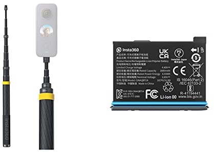 Insta360 3m 9.8ft Extended Edition Selfie Stick for ONE RS, ONE X2 & X3 Action Camera & X3 Original Battery (1800mAh) Replacement/Spare for up to Extra 80 Minutes Recording Time
