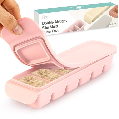 Firgi 1 oz/6 Sections Silicone Ice Cube Freezer Tray with Lid, 100% Food-Grade Platinum Silicone,Leak Resistance & Dishwasher Safe for Baby Food Prep,Breast Milk,Purees - Korean Made, Pastel Pink
