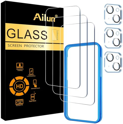 Ailun Screen Protector + Camera Lens Protector for iPhone 15 Plus, 3+3 Pack | 6.7 Inch, Installation Frame, Tempered Glass Film, Case Friendly