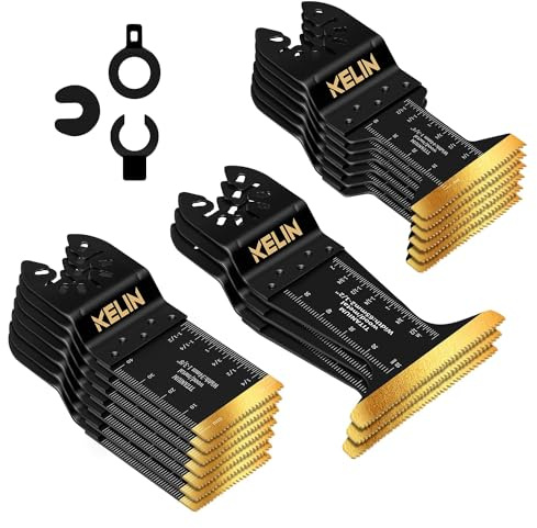 KELIN 16-tlg Titan-beschichtete Multitool Sägeblätter Set Oszillierende Sägeblätter Schneidet Metall, Universelles Oszillierende Werkzeuge Zubehör für Holz Kunststoff Metall