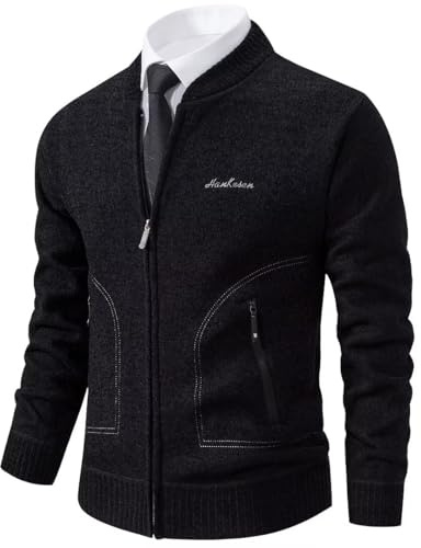 Hombre Chaqueta De Punto Jersey Cuello Alto Basic Grueso Suave Forro Caliente Primavera otoño Invierno Man Slim Fit Sudadera JerséIs Sueltos Outwear Tops para Hombre Nero L (Collare da baseball)
