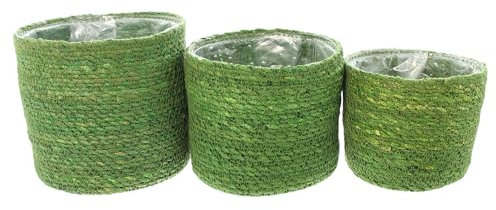 FRANK FLECHTWAREN Pflanzkorb Green, 3er Set, Seegras, ausgeschlagen mit Folie Maße: Ø 14 x 12 cm, Ø 16 x 14 cm, Ø 18 x 16 cm