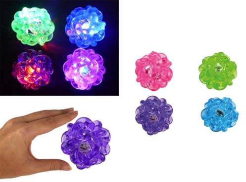 Kögler 4 x Flummi Hüpfball Knotenball Zopfball LED blinkend lila, pink, grün, blau 75 mm