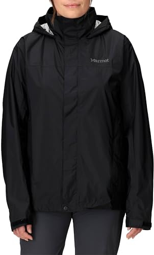 Marmot Damen PreCip Eco Jacket, Wasserdichte Regenjacke, winddichter Regenmantel, atmungsaktiver, faltbarer Hardshell Windbreaker, optimal zum Fahrradfahren und Wandern, Black, L