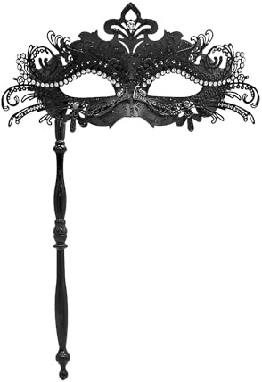 1 maskeradmask med stång, venetiansk kostymrekvisita, modern personlig mask, maskerad tillbehör för män och kvinnor, passar för halloween, karneval, fester, maskerader. Svart