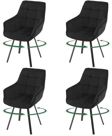 EUGAD Esszimmerstühle 4er Set Drehbar Armlehnen Schwarz | Rückenlehne Metallbeine Modern Für Esszimmer Für Wohnzimmer