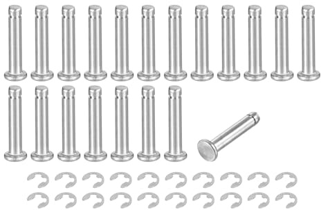 QUARKZMAN 20er Set M4x20mm 304 Edelstahl Zylindrischer Wellensicherungsring Positionierungsstift, Flachkopf gerillter Scharnierzylinder Positionierungsstift mit E-Clip Sicherungsring, Silber