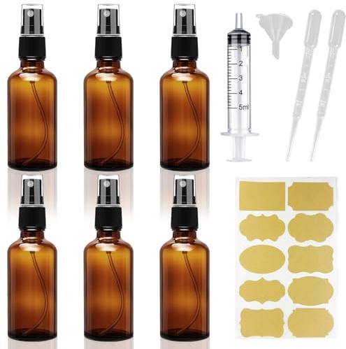 GESDYO Sprühflasche Braun Glas 50ml,für ätherisches Öl Parfüm（6 Stücke）