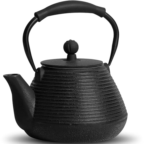 GUANGHEIRON Gusseisen Teekanne 950 ml, handgefertigte japanische Teekanne mit Teesieb, emaillierte Innenseite, Silikongriff, geeignet für Herd, ideal für Tee und Kaffee
