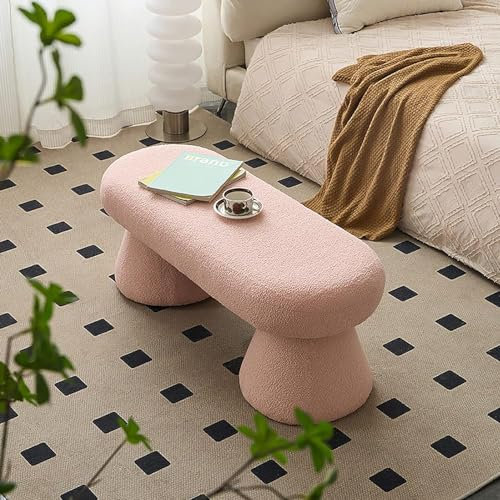 LIJBDDM Moderne Bouclé-Bank, rechteckiger Couchtisch, flauschige Sherpa-Bank, Ottomane, Kunstfell-Eingangsbank, Fußstütze für Schlafzimmer, Flur, Wohnzimmer, Ende der Bettbank (Farbe: Rosa)