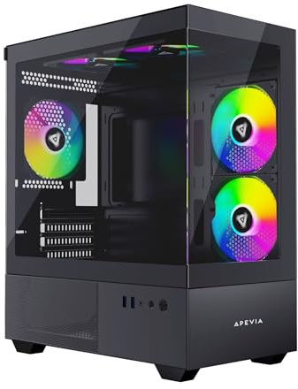Apevia Phantom-BK Phantom Micro-ATX Boîtier PC de Jeu à Double Chambre avec 5 Ventilateurs ARGB de 120 mm, 366 Modes RVB, Double Panneaux en Verre trempé, Support de radiateur de 240 mm, 2 Ports USB
