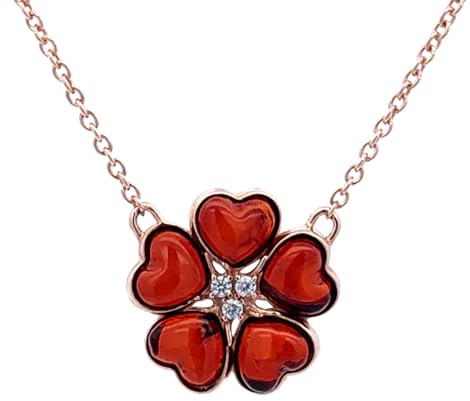 Halskette Bernsteinblume mit 3 Zirkonia in Rose Gold 585 vergoldetem St.Silber 925, Gr. 44-47cm