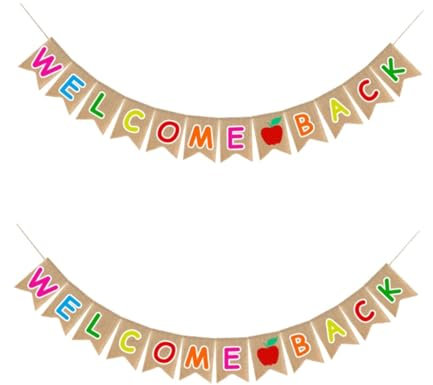 STOBAZA 2pezzi Welcome Back Burlap Banner Hanging Decoration for School Party and Classroom Scene Backdrop