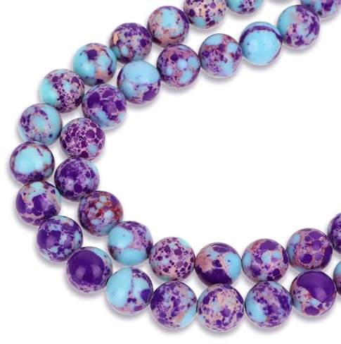 Bewudy 46 perline in pietra naturale per la creazione di gioielli, perline di diaspro imperiale blu viola da 8 mm, per braccialetti e collane fai da te
