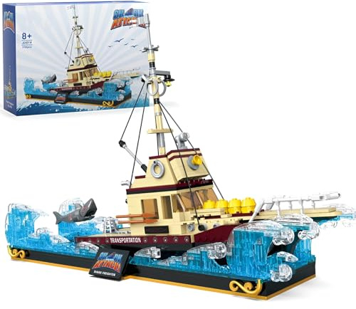 Fuleying Frachtschiff Bausteine Bausatz, Hai-Angriffsschiff Klemmbausteine, Creactive Schiff Modell Spielzeug für Erwachsene Teenager, 1109PCS