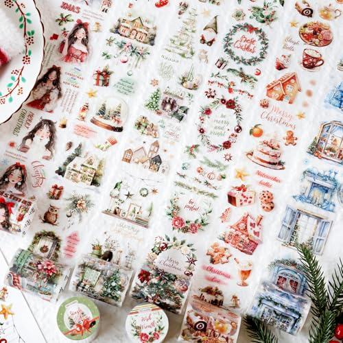 6 Rollen Floral Washi Tape Set PET Weihnachten Tape Aufkleber für Journaling, Scrapbooking, Dekoratives Klebeband für DIY Handwerk Supplies Junk Journal Wide Washi Tape
