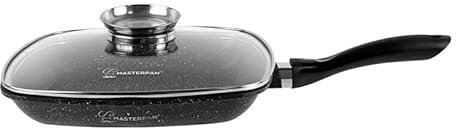MASTERPAN Poêle grill noire avec couvercle, 28 cm, revêtement anti-adhésif MP2146
