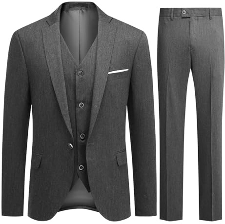 Allthemen Herren Anzug Slim Fit Stretch Anzüge 3 Teilig Made in Türkiye Dunkelgrau 56