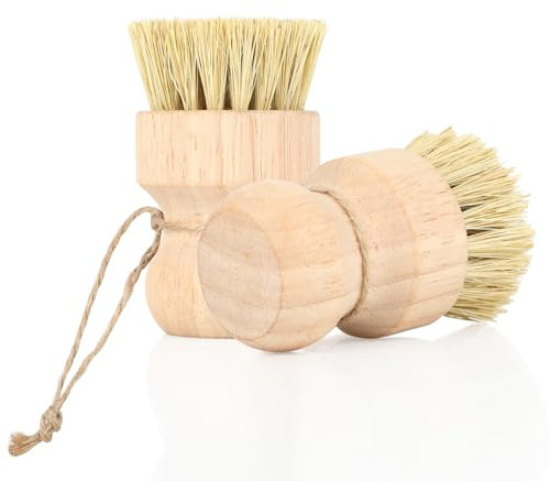 Hisdricus - 2 cepillos de limpieza - Vegetable Brush - Cepillo para lavar platos cabeza redonda, 2 piezas de fibras de yute, respetuoso con el medio ambiente y duradero, para ollas, sartenes y