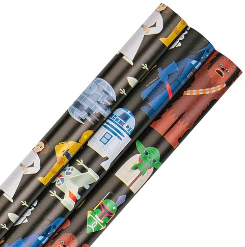 Hallmark Rotolo di carta regalo, confezione da 3 in 1, motivo: Star Wars, 2 m ciascuno, per compleanno, Natale, colore: nero