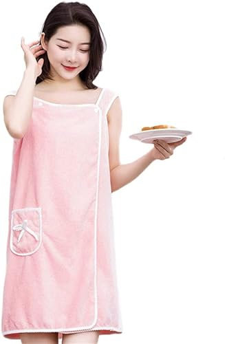 Yestree Damen Saunakilt Bademäntel für Spa Dusche Verstellbare Robe mit Tasche 80 * 140CM Saunasarong Saunatuch Baumwolle Bequeme Home Wear Nachtwäsche (Rosa)