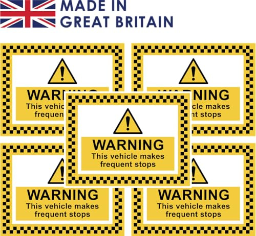 Warning Vehicle Frequent Stops Sign, 180mm x 135mm, Self-Adhesive Vinyl, Pack of 5
