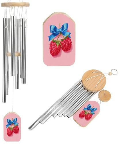 Due lamponi rossi con nastro blu scacciapensieri commemorativi tono profondo scacciapensieri con 6 tubi in alluminio decorazione da giardino esterno cortile