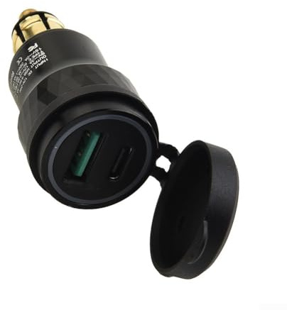 for BMW Motorcycle Dual USB Charger DIN Socket Adapter 4.2A Fast Charging Port with Waterproof Cover CNC Aluminum Alloy Compatible with F800 F650 F700 R1200 R1200RT Power Socket Black