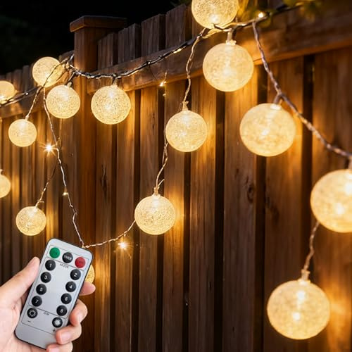 6m LED Lichterkette Baumwollkugeln, 40 LED Cotton Ball Lichterketten Kugeln mit Fernbedienung, USB-Stromversorgung Innen Lichterkette für Weihnachten Hochzeit Party Weihnachten Kinderzimmer Deko